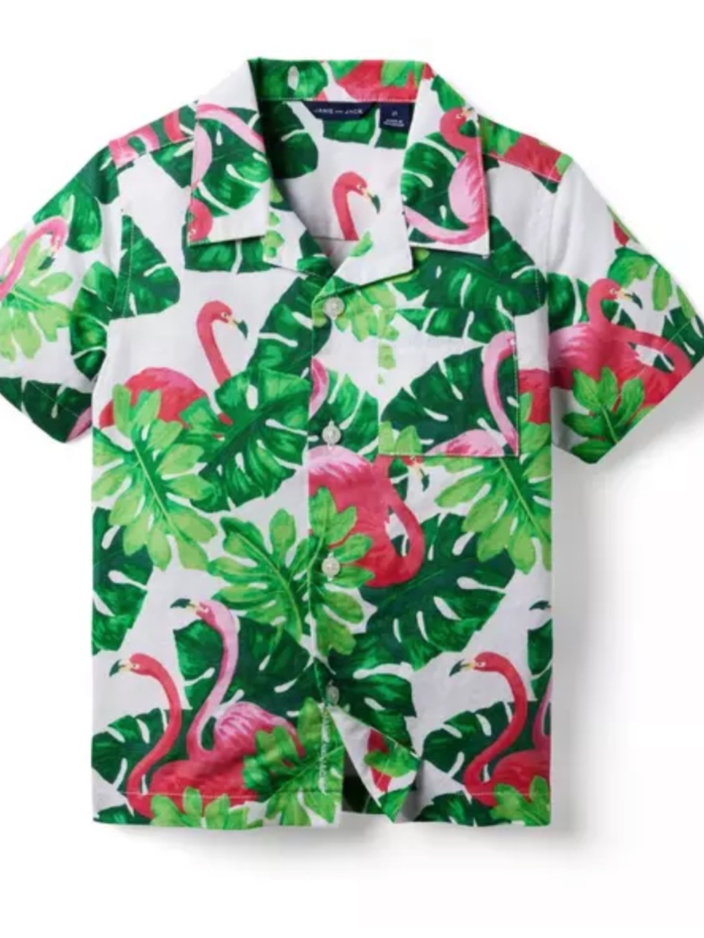 Janie and Jack Pink Flamingo & Green Leaf Button-Down Shirt